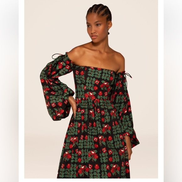 Agua by Agua Bendita Alheli Maxi dress Size XS Red Green Off Shoulder - Picture 3 of 16